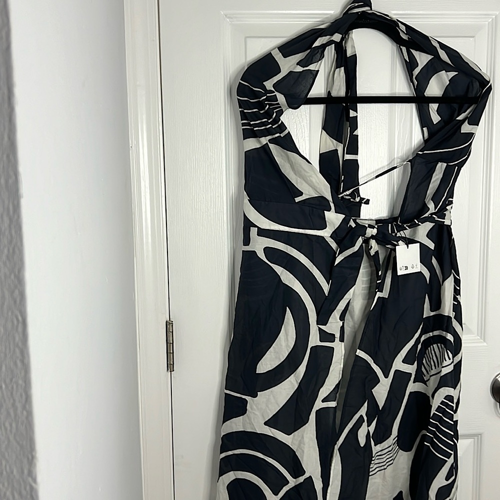 New Zara Nicole Printed Halter Wrap Navy/white Midi Dress
